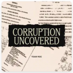 Key art for Corruption Uncovered, featuring the title over a background of documents